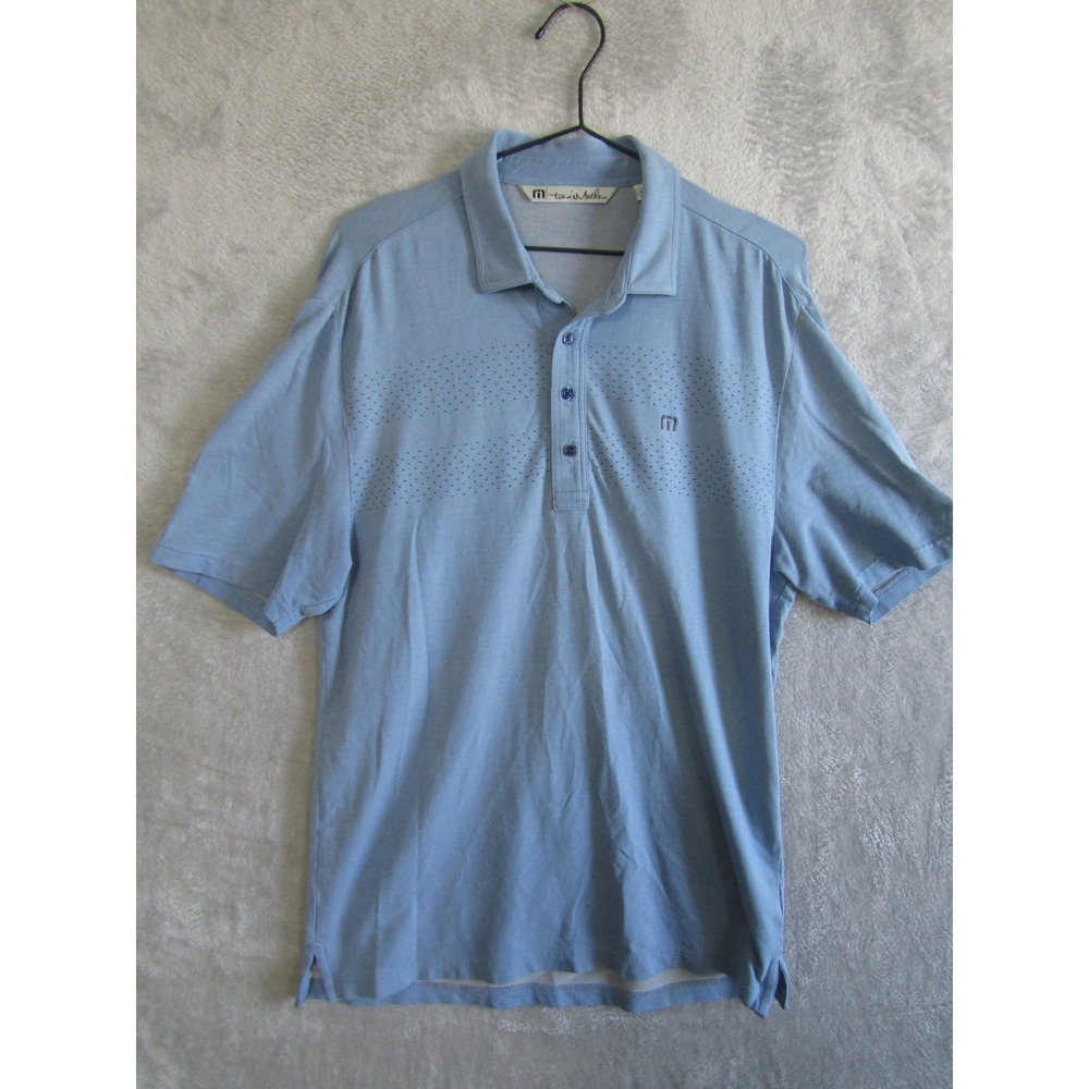 Travis Mathew Mens Polo Shirt Blue Perforated Logo Golf Athletic‎ Size M